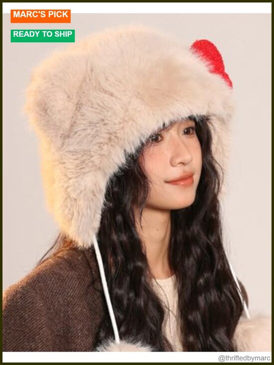 Faux Fur Trapper Hat with Animal Ears Winter Sherpa Beanie for Women main image 5